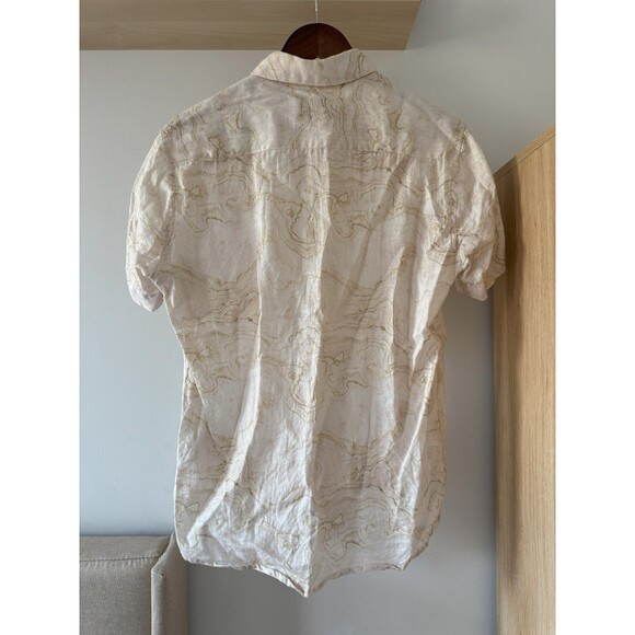 Azulu Colombia Mens M Beige Cuffed Short Sleeve 100% Linen Button Up Shirt - Picture 2 of 8